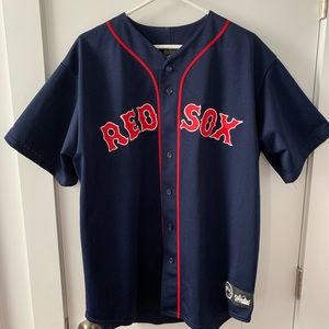Navy Red Sox jersey.